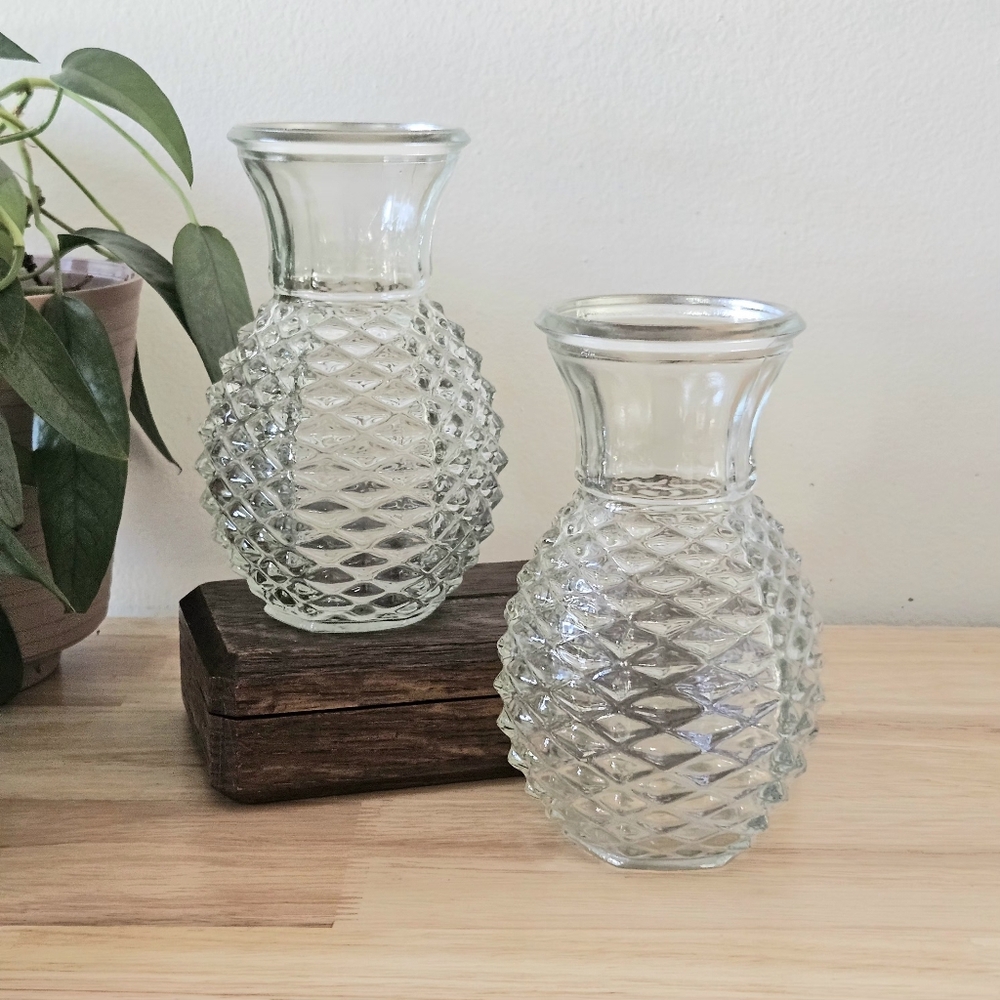 Set of Vintage Clear Pressed Glass Vases